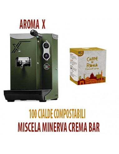 MACCHINA CAFFE AROMA X VERDE MILITARE + 100 Cialde Caffe di Roma MINERVA CREMA BAR